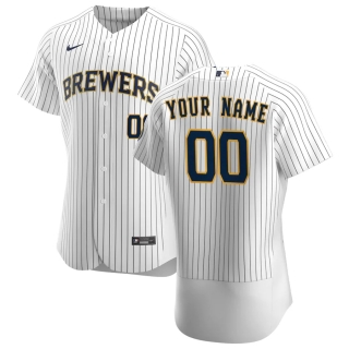 Men's Milwaukee Brewers Nike White Navy 2020 Alternate Authentic Custom Jersey