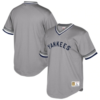 Men's New York Yankees Mitchell & Ness Gray Cooperstown Collection Mesh Wordmark V-Neck Jersey