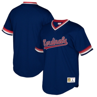 Men's St Louis Cardinals Mitchell & Ness Navy Big & Tall Cooperstown Collection Mesh Wordmark V-Neck Jersey