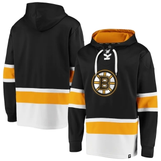 Men's Fanatics Branded Black Boston Bruins Iconic Power Play Lace-Up Pullover Hoodie