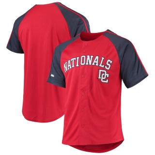 Men's Washington Nationals Stitches Red Button-Down Raglan Replica Jersey